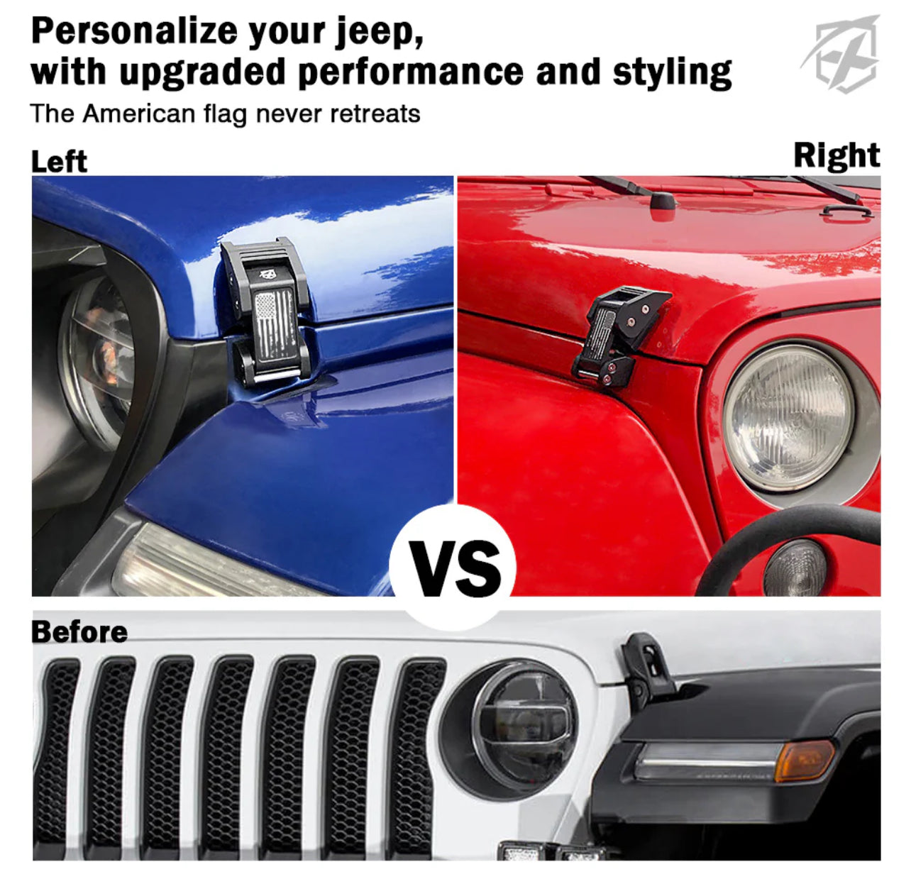 Jeep Wrangler Aluminum Hood Latch with Distressed U.S. Flag
