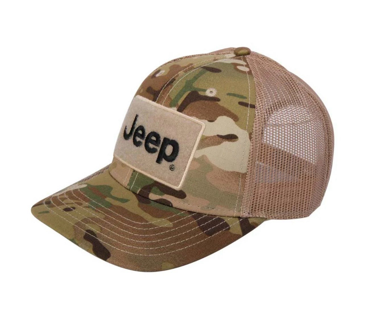 Hat - Jeep Text Logo Camo Pattern Hook and Loop Tactical Snapback