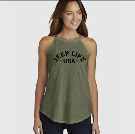 Ladies Jeep® Life Rocker Tank Top - Military Green Triblend