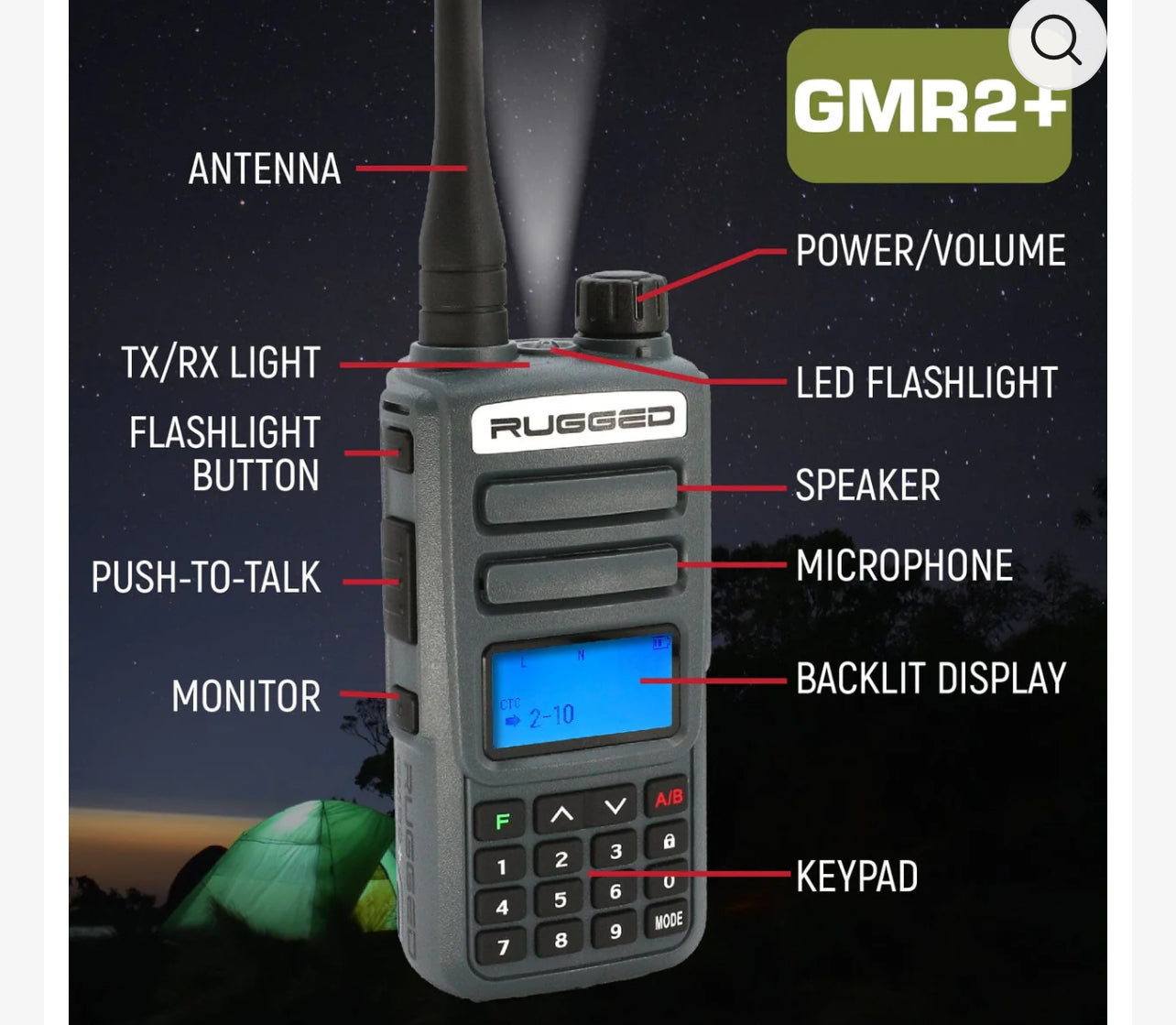 Rugged GMR2 PLUS GMRS and FRS Two Way Handheld Radio