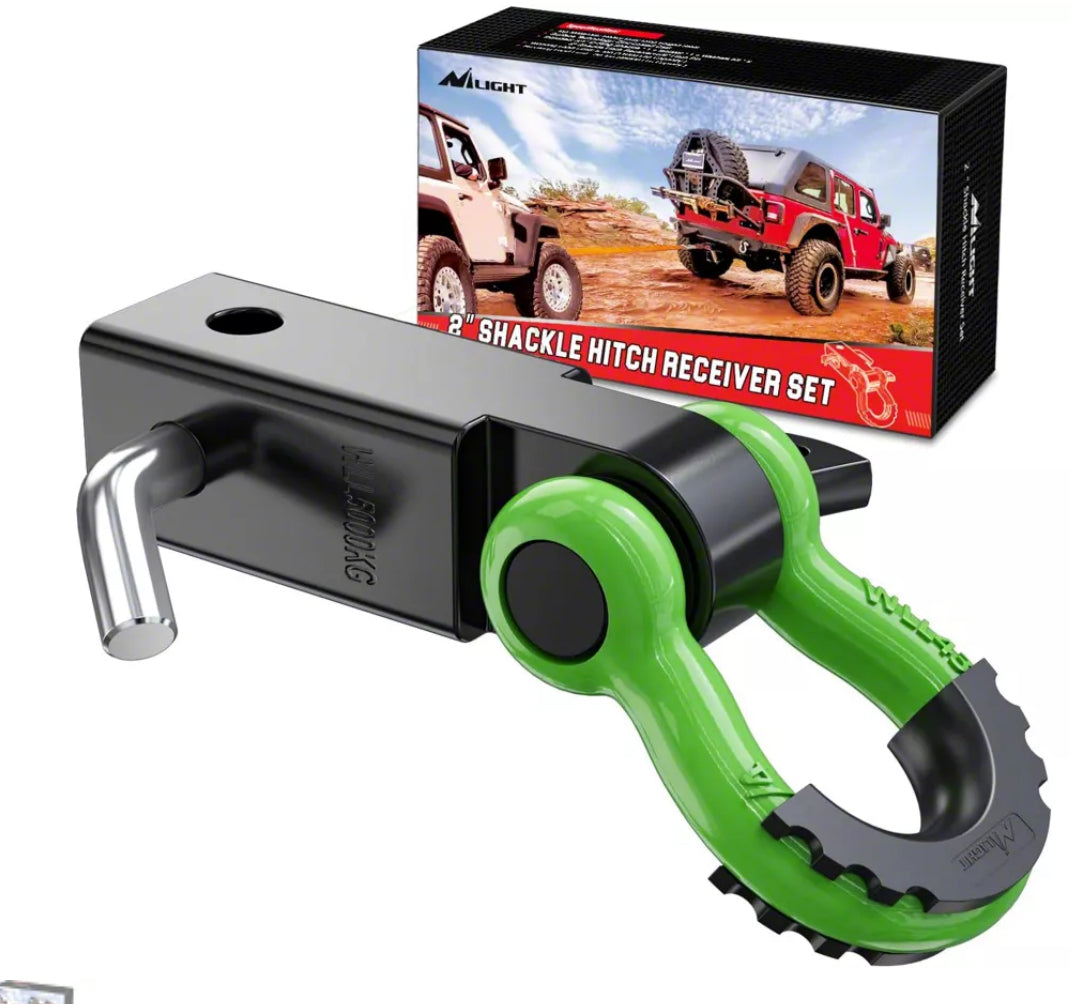 Nilight 2-Inch Hitch Receiver with 3/4-Inch D-Ring Shackle; Lime Green