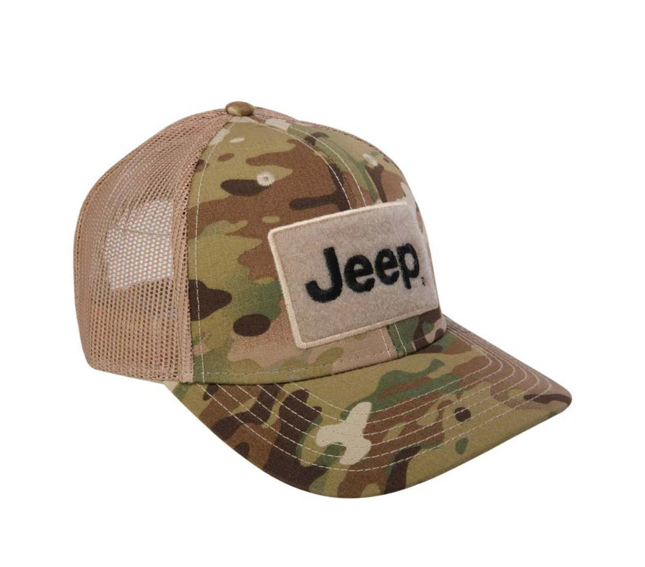 Hat - Jeep Text Logo Camo Pattern Hook and Loop Tactical Snapback